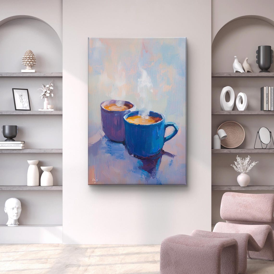 Coffee Lovers Wall Art Cozy Morning Print Blue Mug Painting Rustic Kitchen Decor Warm Beverage Artwork - Image 7