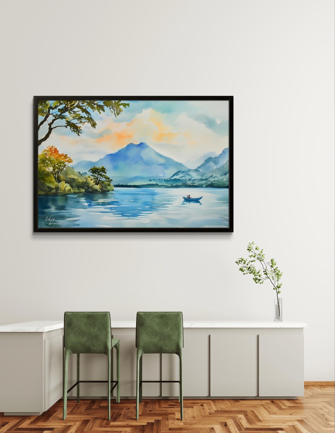 Coatepeque Lake El Salvador Volcano Calm Watercolor Travel Poster - Image 2