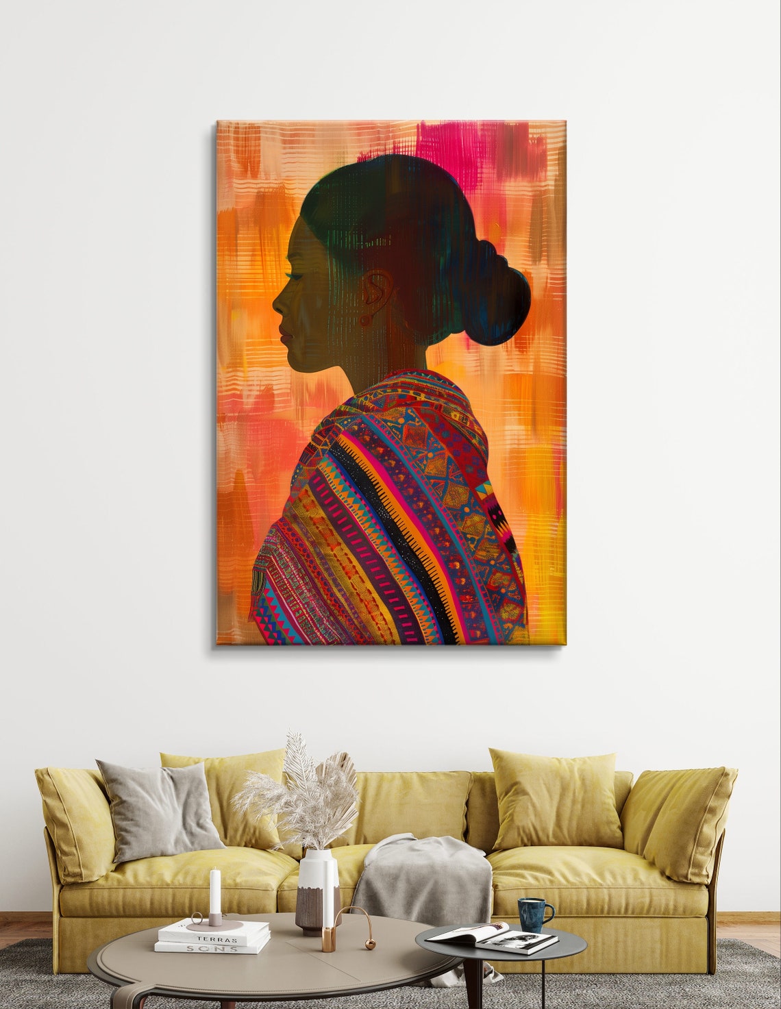 Guatemalan Woman Silhouette Colorful Woven Textile Portrait Poster - Image 4