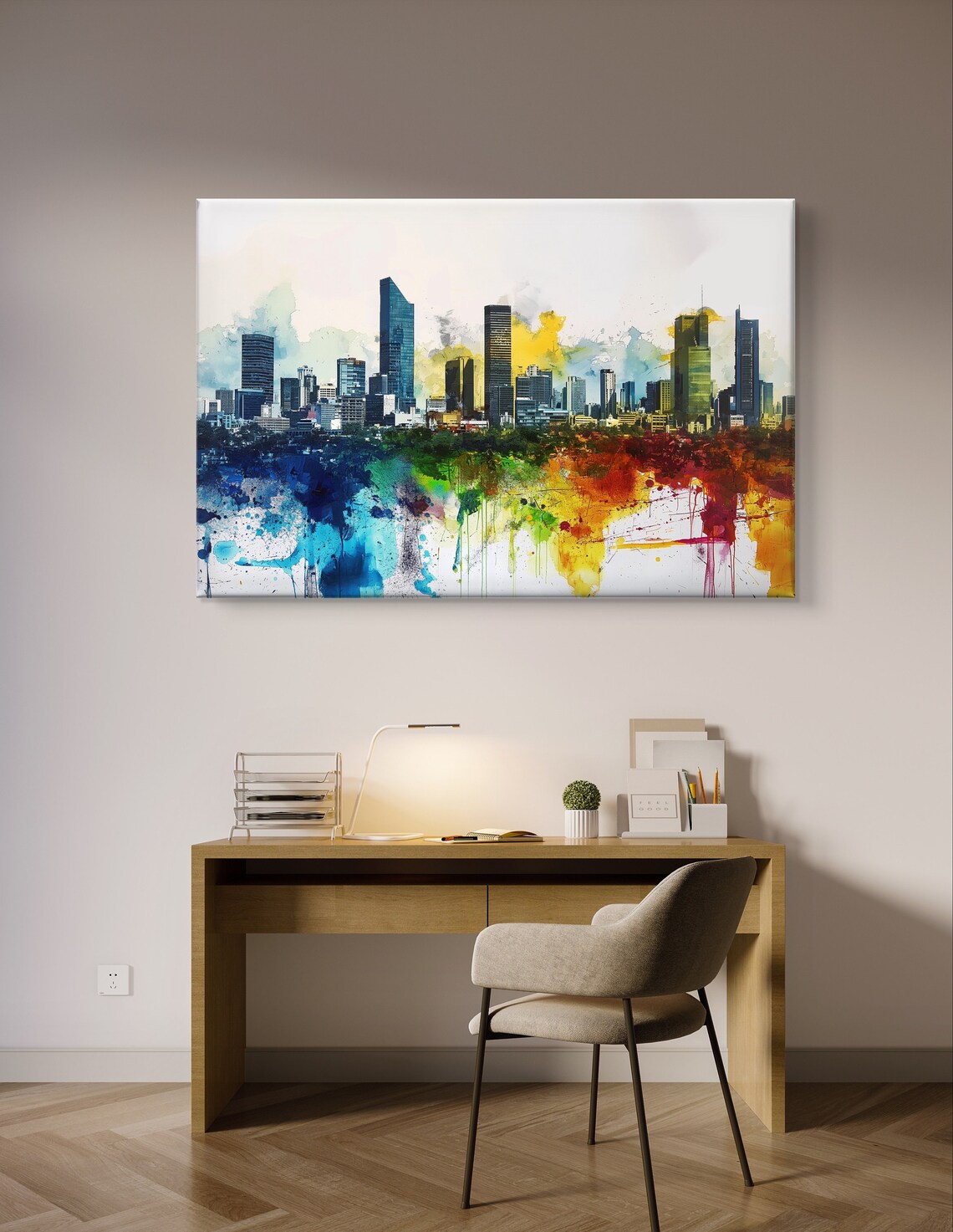Mexico City Skyline Rainbow Watercolor Urban Cityscape Art Poster - Image 6