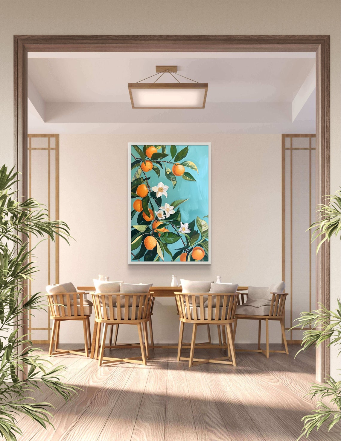Orange Blossom Branch White Flowers Turquoise Botanical Art Poster - Image 2