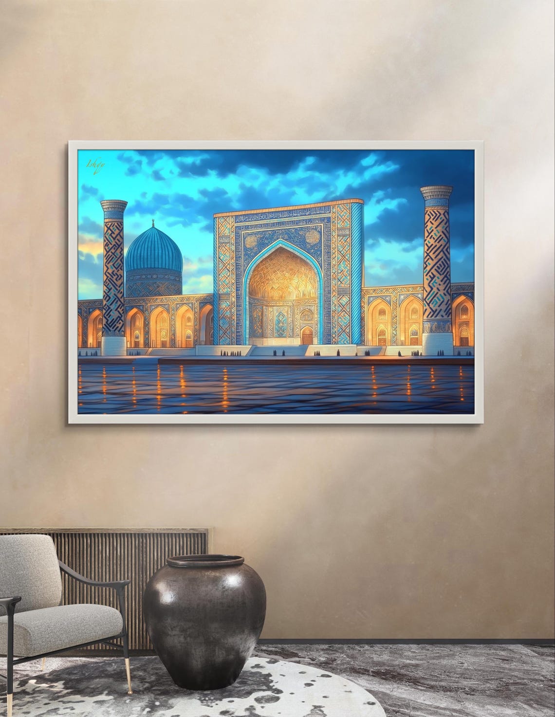 Registan Square Samarkand Blue Tilework Twilight Silk Road Poster - Image 4