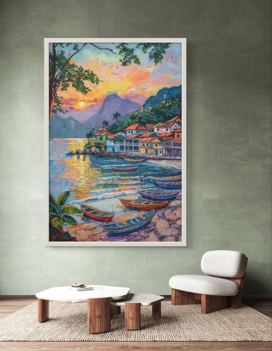 Bahia Brazil Fishing Village Harbor at Sunset Painting Poster - Image 2