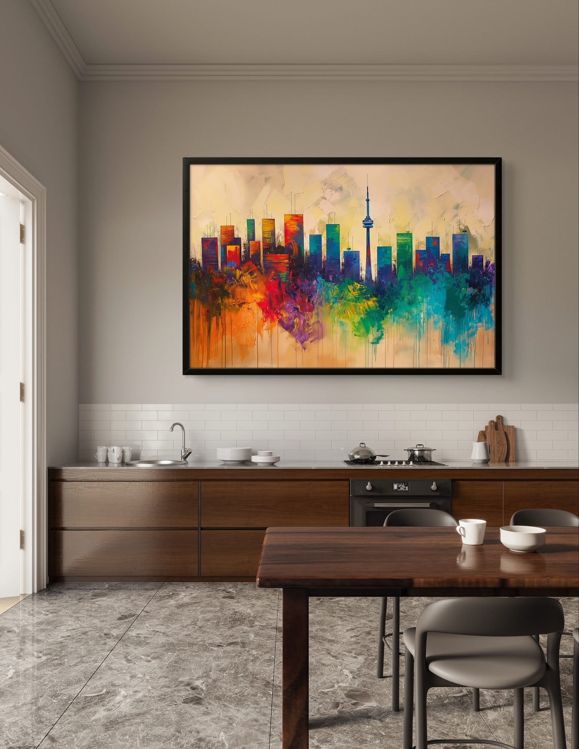 Toronto Skyline Abstract Drip Painting with Colorful CN Tower Poster - Image 2