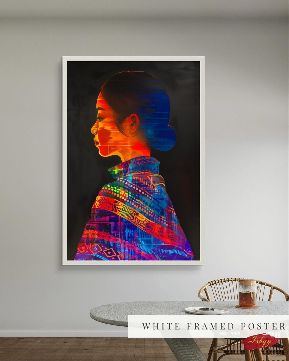 Filipino Woman Profile in Vibrant Patterned Shawl Cultural Art Poster - Image 4
