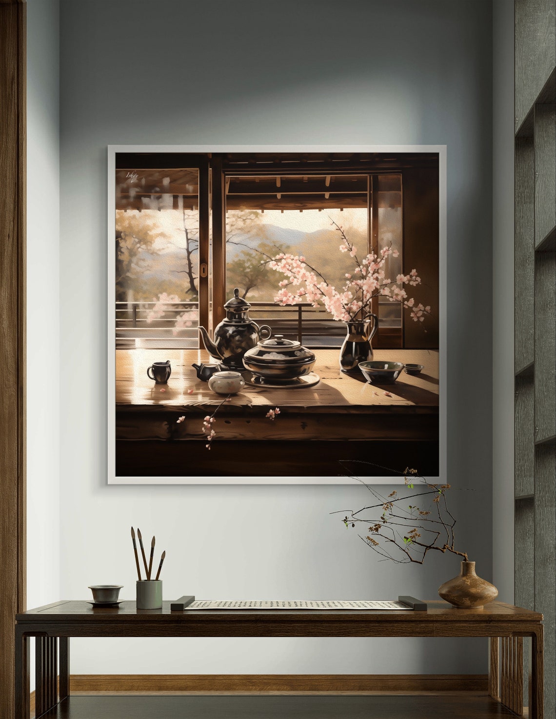 Japanese Tea Ceremony Cherry Blossom Branch Shoji Screen Art Poster - Image 4
