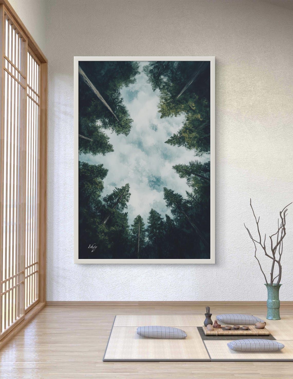 Forest Canopy View From Below Cloudy Sky Overhead Nature Poster - Image 3