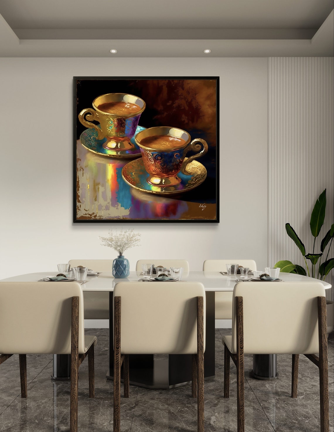 Two Golden Ornate Turkish Tea Cups Still Life Art Decor Poster - Image 3
