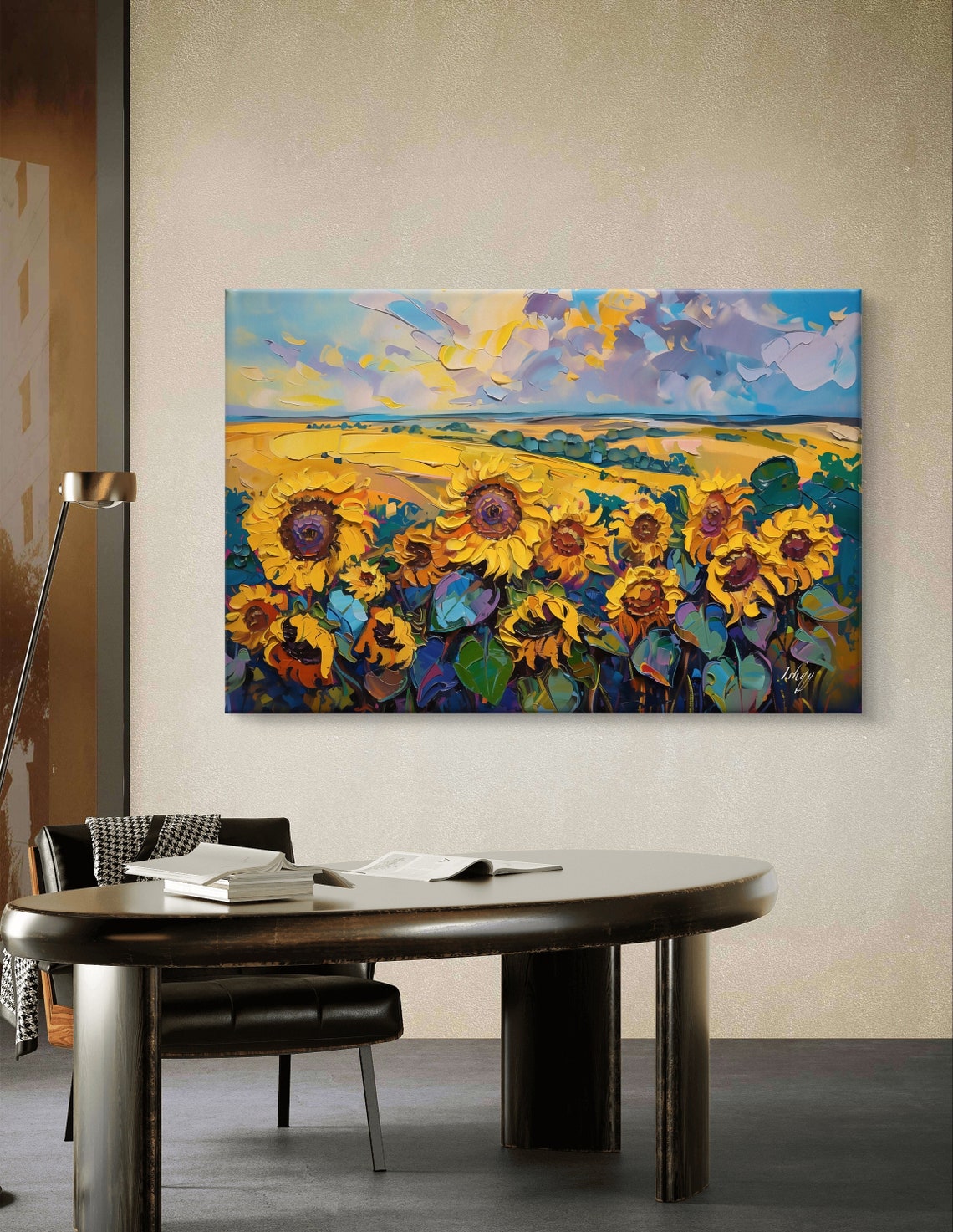 Golden Sunflower Field Landscape in Impressionist Style Poster - Image 6