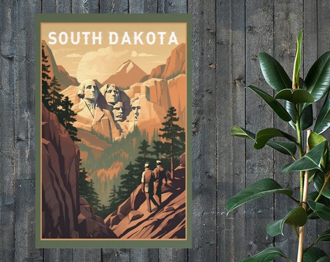 South Dakota Mount Rushmore Mountain Faces Vintage Travel Poster - Image 2
