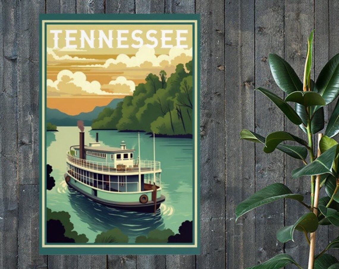 Tennessee Riverboat Steamboat Sunset River Vintage Travel Poster - Image 3