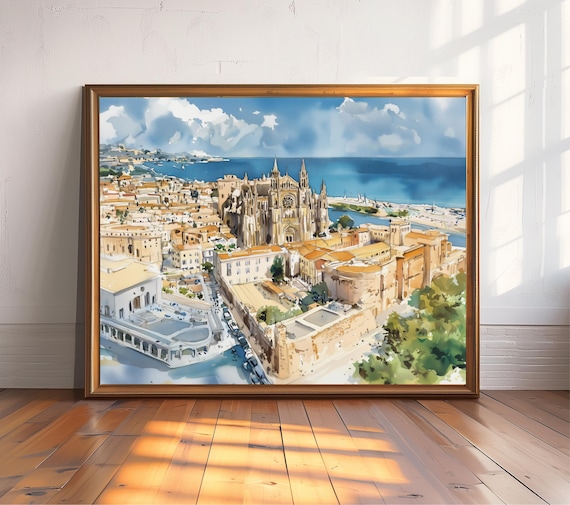 Palma de Mallorca Cathedral Old Town Watercolor Spain Poster