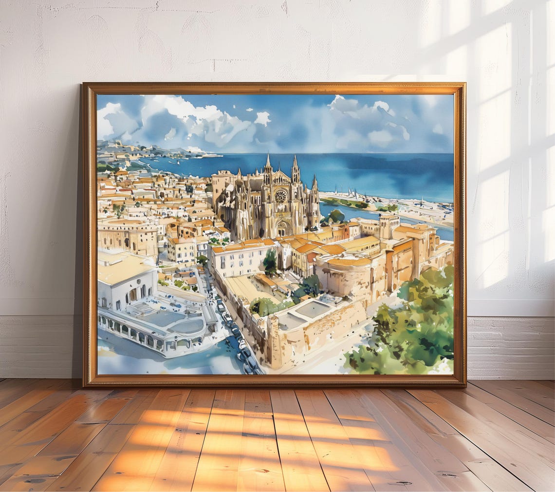 Palma de Mallorca Cathedral Old Town Watercolor Spain Poster