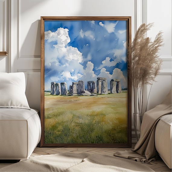 Stonehenge Watercolor Art Print, English Countryside Landscape