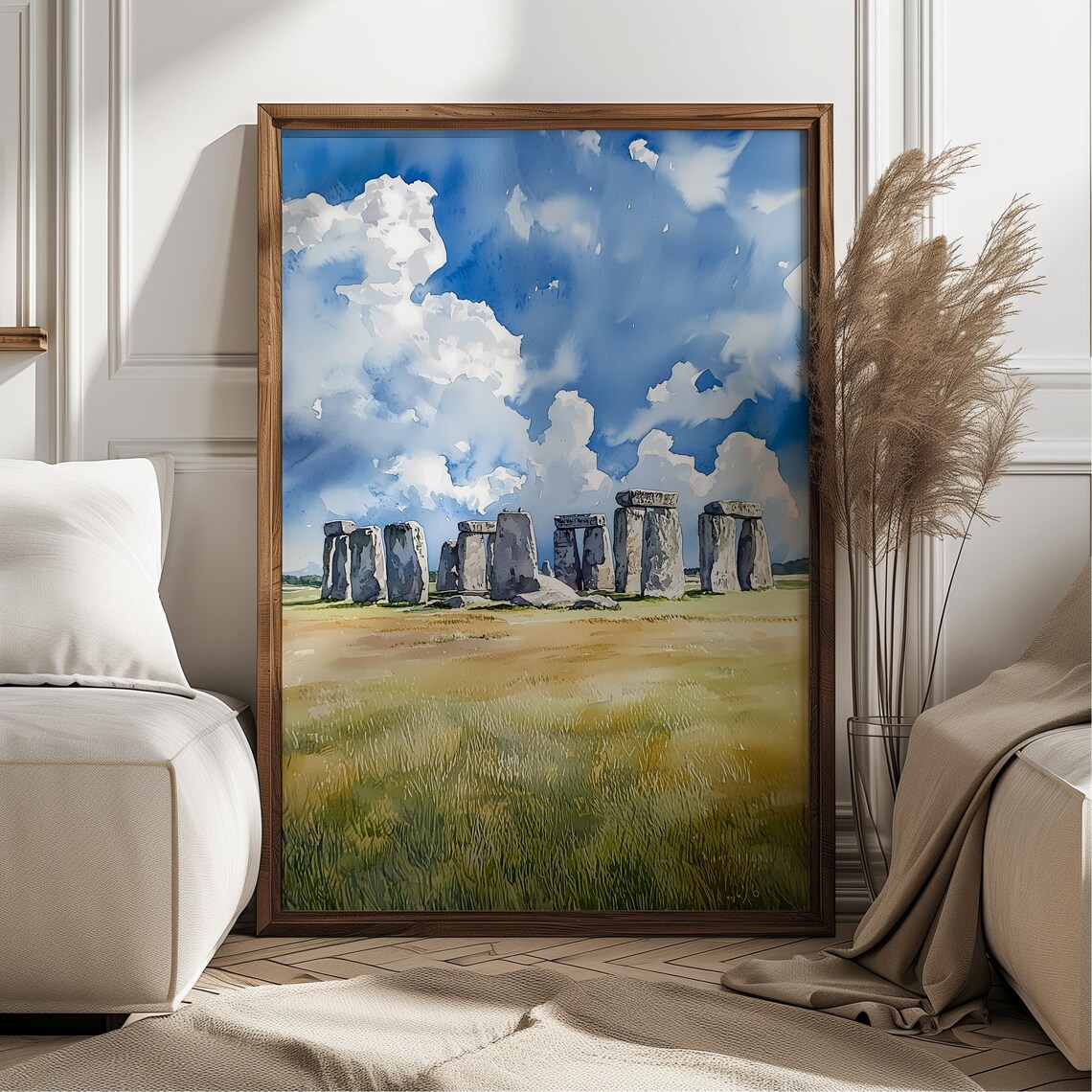 Stonehenge Watercolor Art Print, English Countryside Landscape