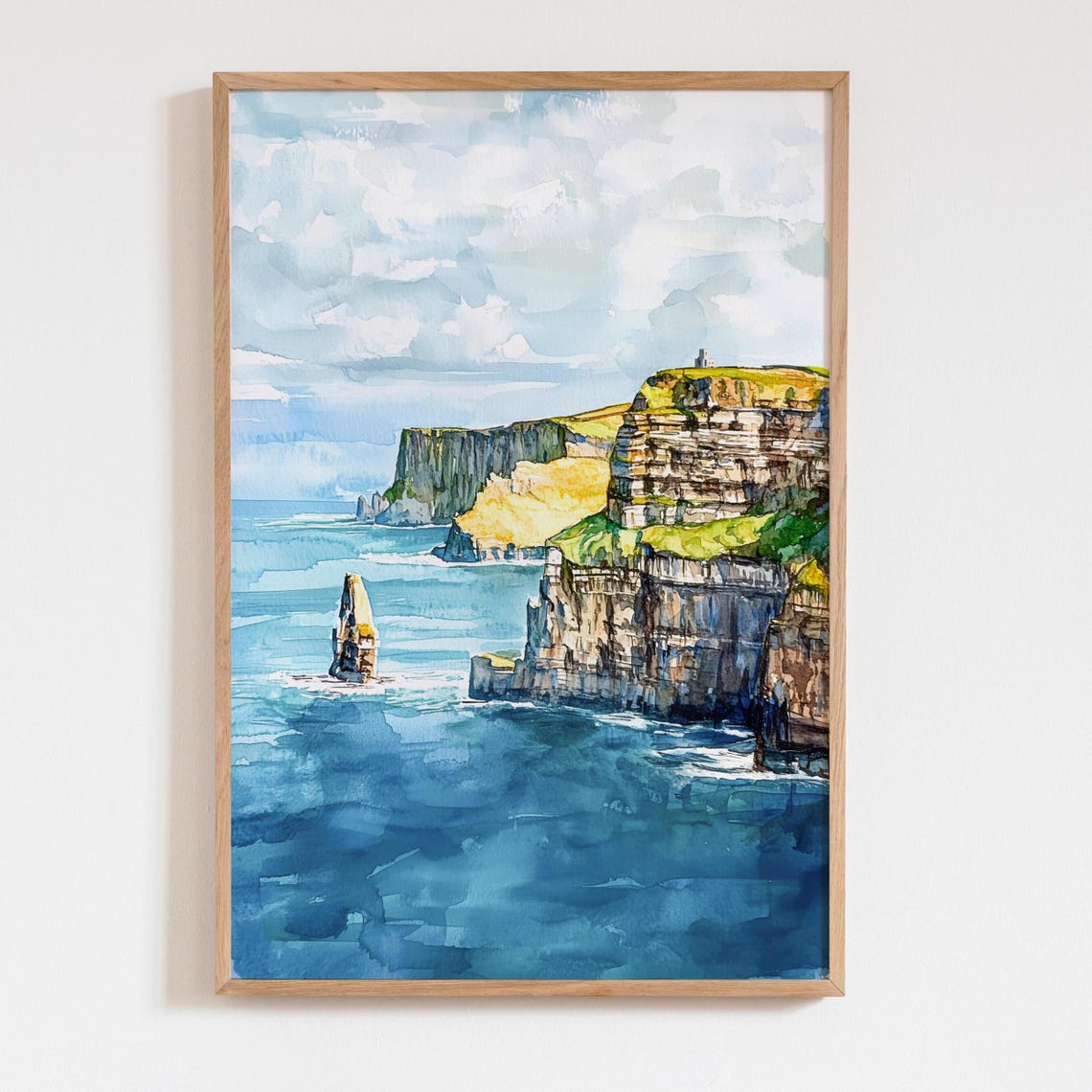 Cliffs of Moher Ireland Watercolor Print Coastal Landscape Wall Decor