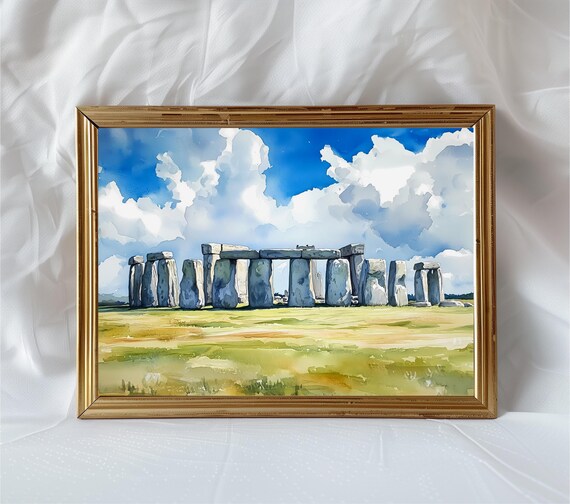 Stonehenge Watercolor Art Print, English Landmark
