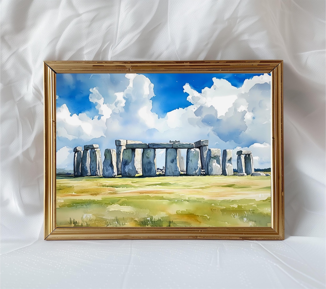 Stonehenge Watercolor Art Print, English Landmark