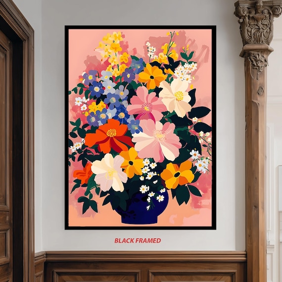 Colorful Floral Bouquet Canvas Wall Art Modern Flower Vase Print Vibrant Botanical Artwork For Living Room Kitchen Or Office