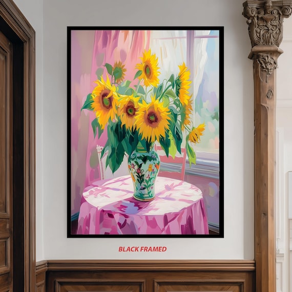 Sunflower Vase Art Print, Floral Still Life