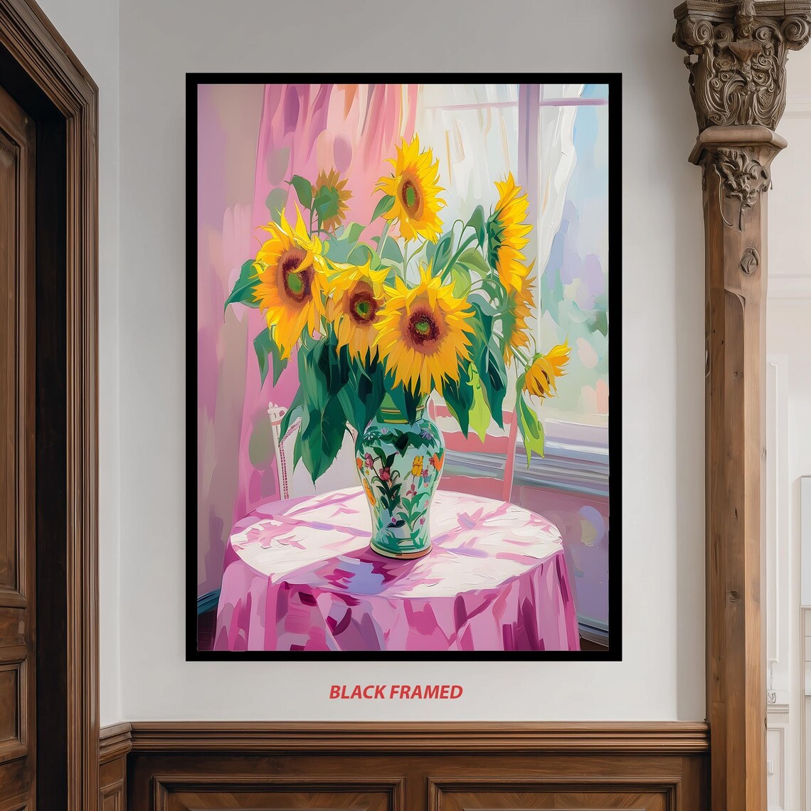 Sunflower Vase Art Print, Floral Still Life