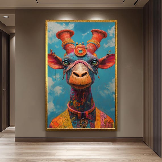 Colorful Giraffe Art Print, Whimsical Safari Decor