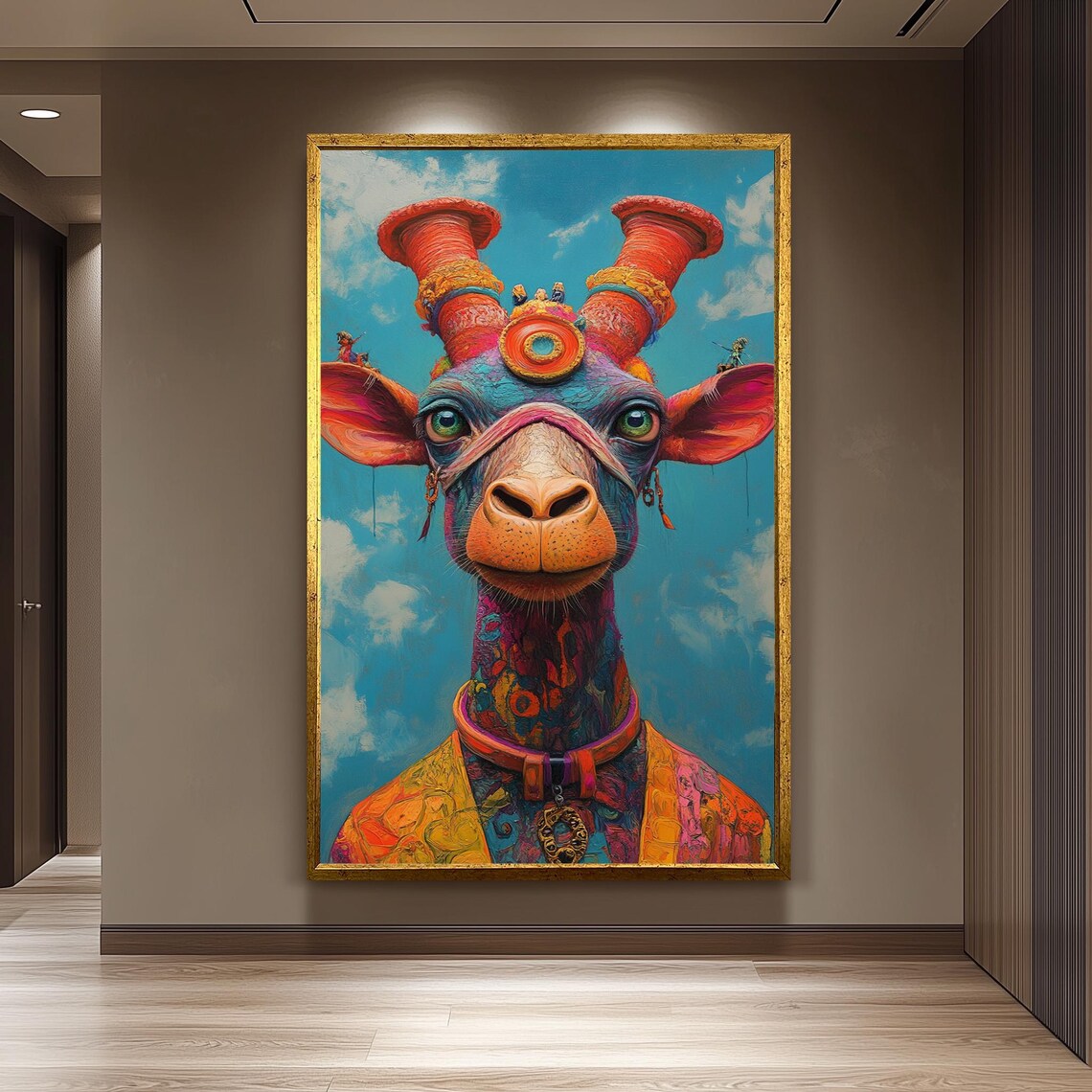 Colorful Giraffe Art Print, Whimsical Safari Decor