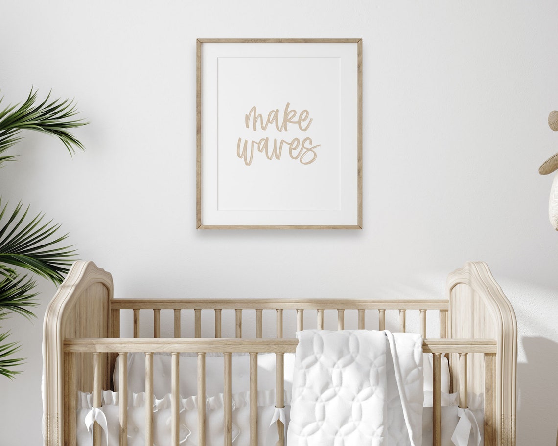 Make Waves Tan Brush Script Typography Neutral Coastal Sign Poster - Image 5