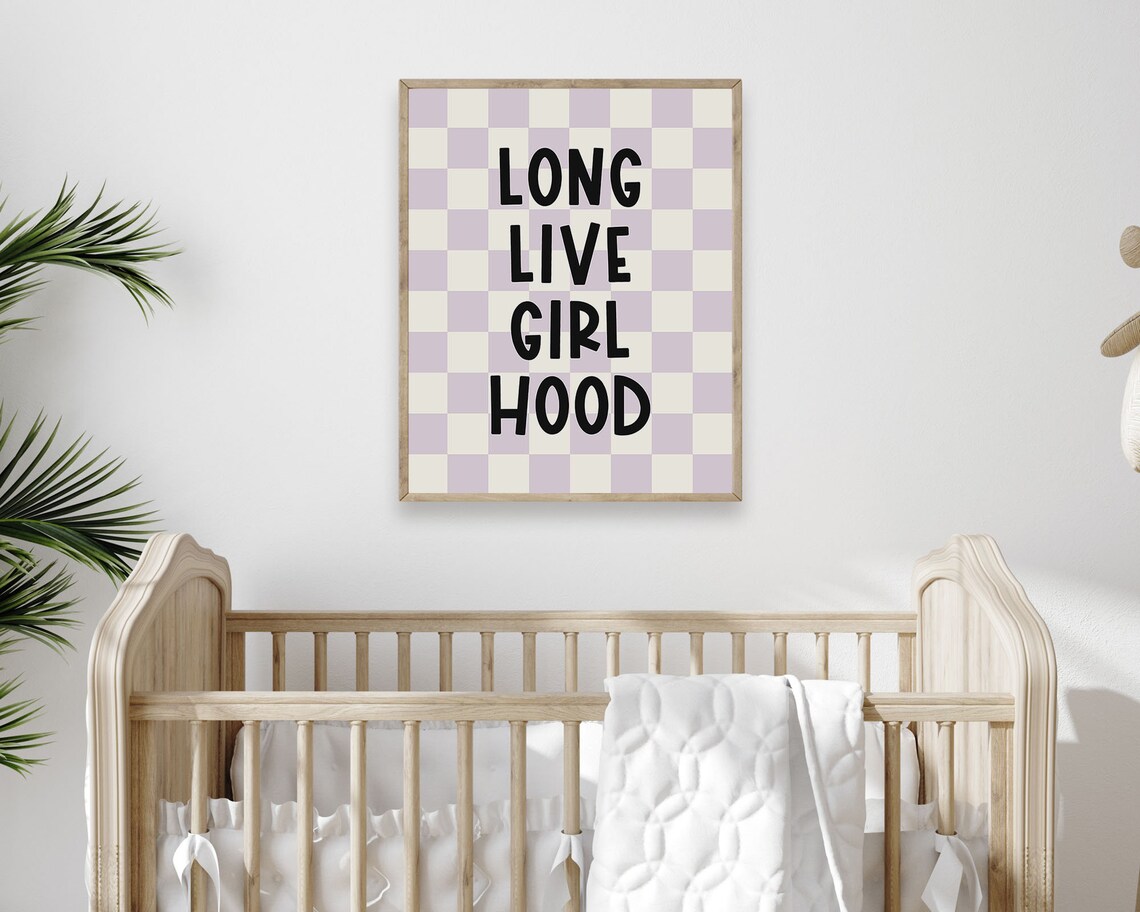 Long Live Girlhood Wall Art Retro Checker Toddler Girls Room Decor Kids Trendy Wall Art Preppy Room Decor Y2k Decor - Image 4