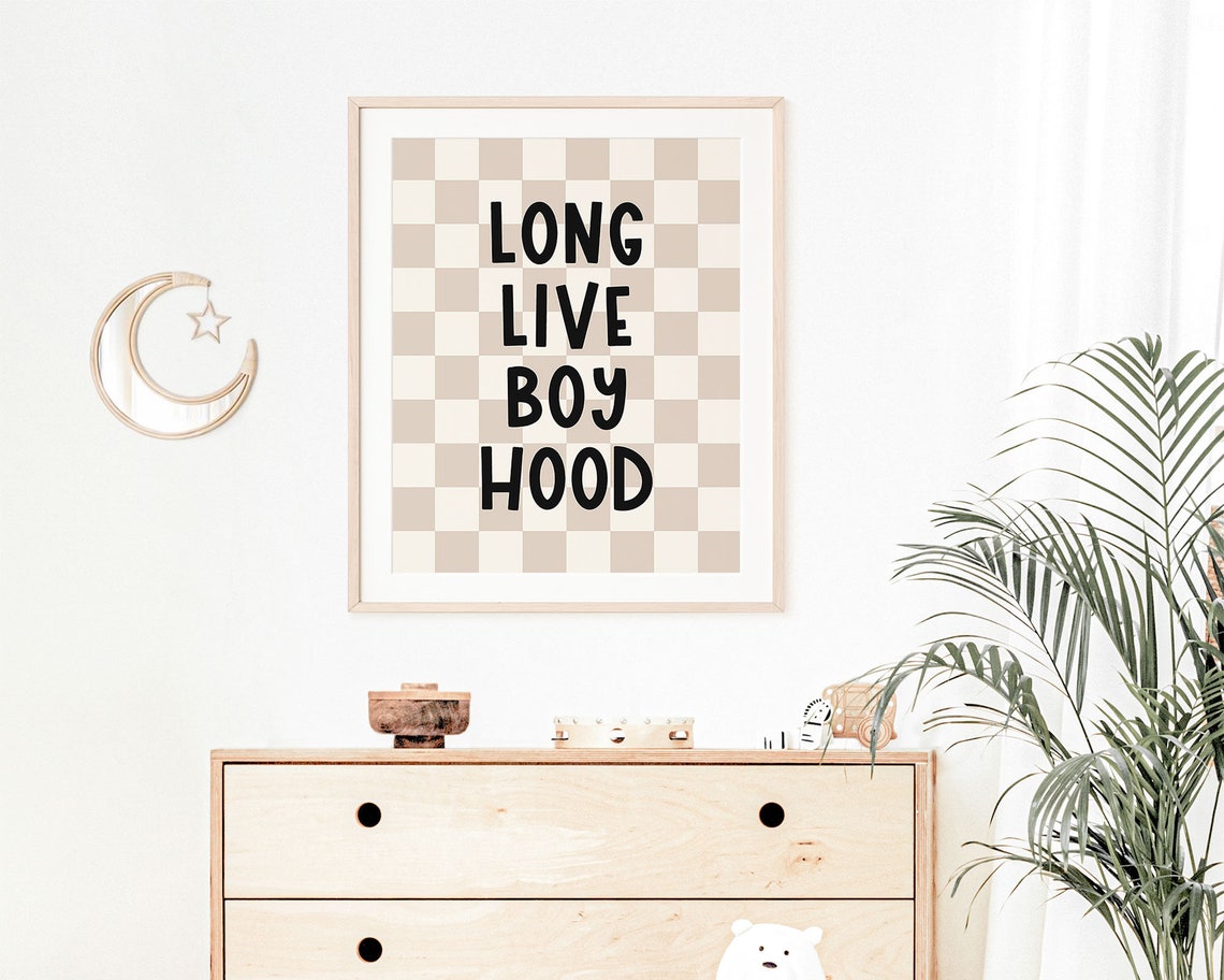 Long Live Boyhood Beige Checkerboard Retro Toddler Boy Room Wall Art - Image 4