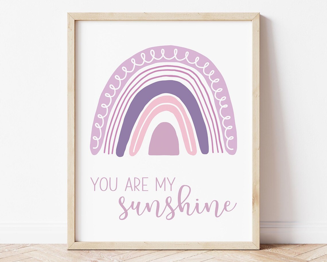 You Are My Sunshine Purple Rainbow Nursery Quote Baby Girl Poster - Image 2