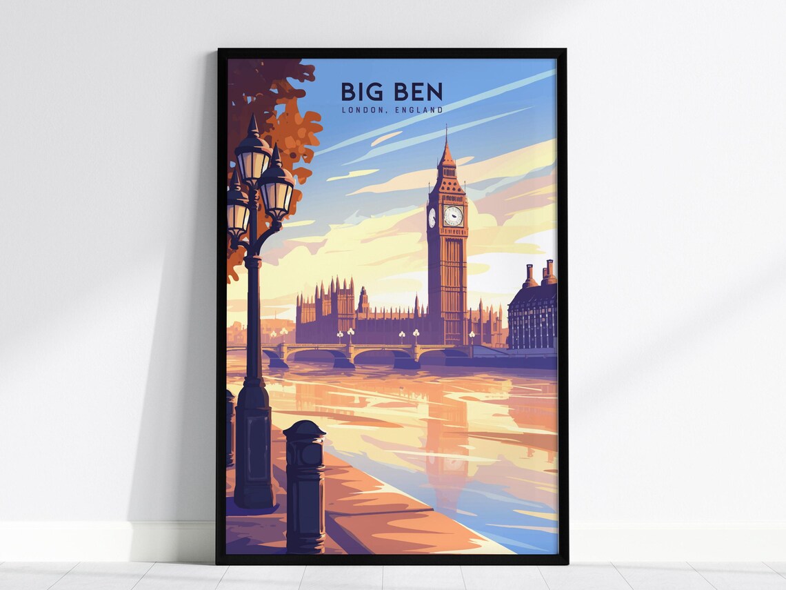 Big Ben London Westminster Sunset River Thames England Travel Poster