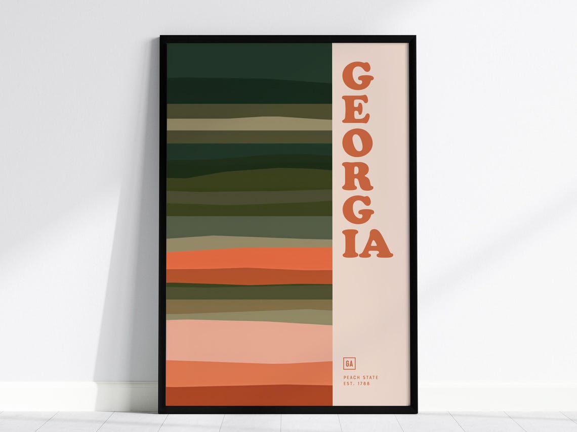 Georgia State Peach State Minimalist Retro Stripe Art Poster