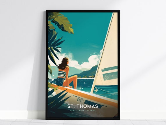 St Thomas Sailing Poster Retro Caribbean Wall Art