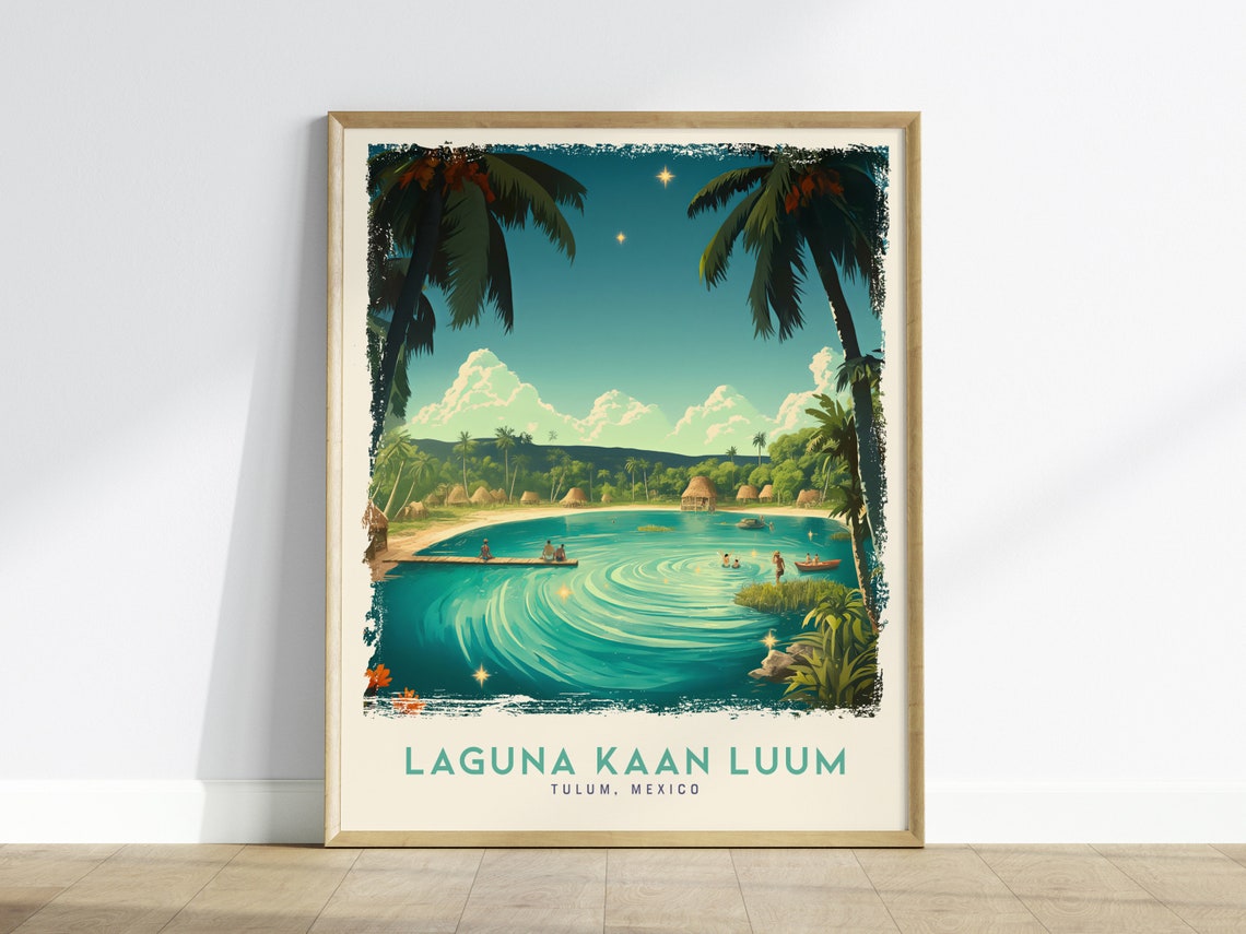Laguna Kaan Luum Mexico Travel Poster Tulum Lagoon Art