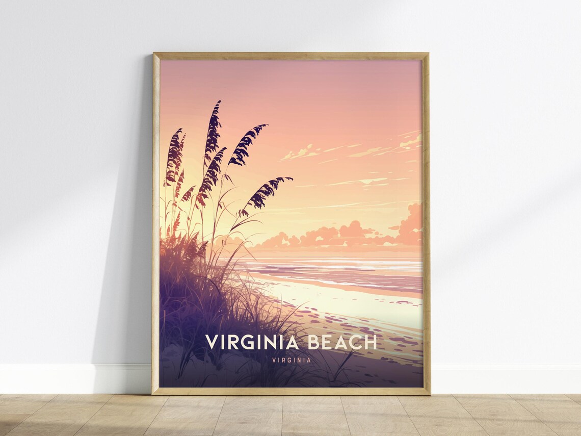 Virginia Beach Virginia Sunset Sea Oats Coastal Dune Travel Poster