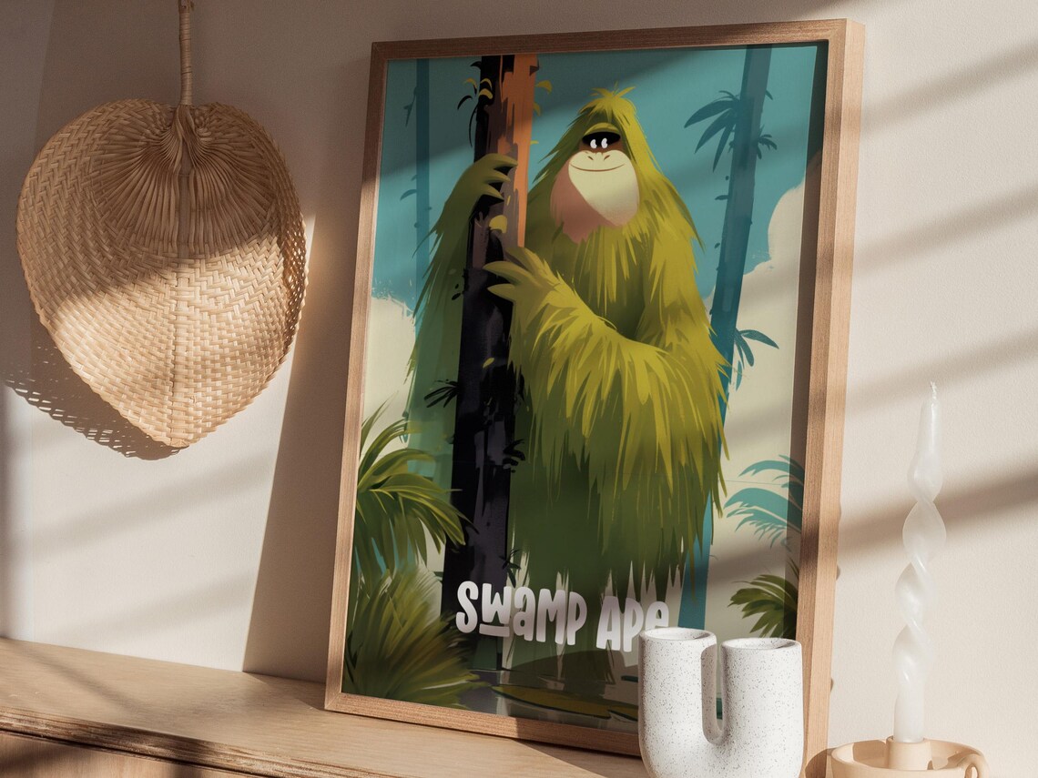 Silly Swamp Ape Cute Cryptid Bigfoot Kids Room Jungle Poster - Image 2