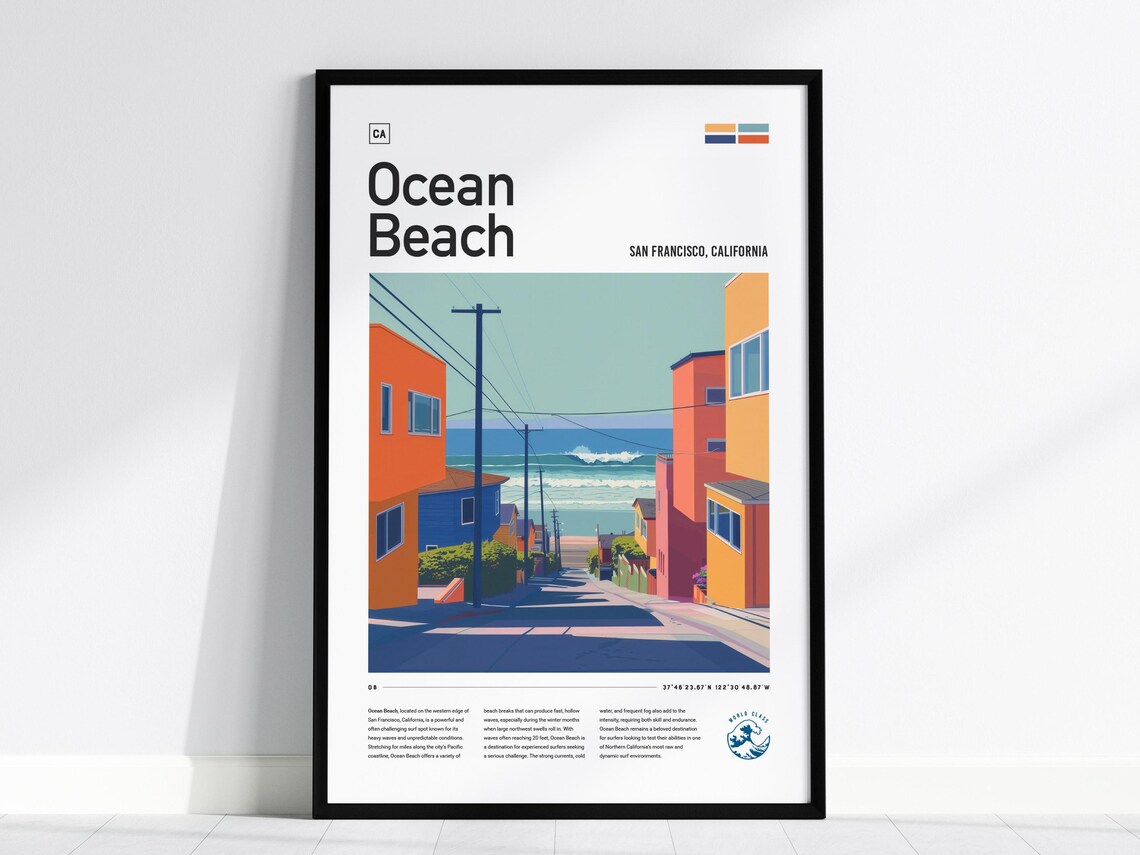 Ocean Beach Surf Spot, San Francisco Travel Poster