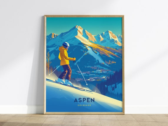 Aspen Colorado Ski Poster Framedunframed Ski Resort Wall Art Skier Gift Aspen Mountain Landscape Decor Aspen Colorado Winter Souvenir