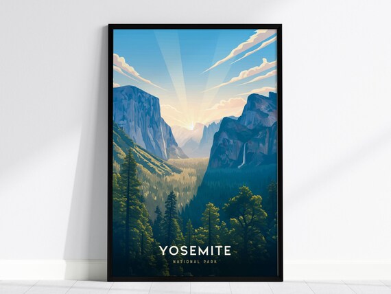 Yosemite National Park Tunnel View Sunrise Valley Vintage Travel Poster