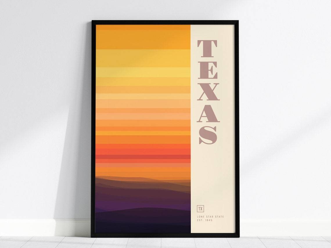Texas Lone Star State Sunset Gradient Minimalist State Travel Poster