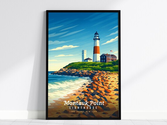 Montauk Point Lighthouse Long Island New York Coastal Travel Poster