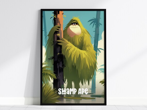 Swamp Ape Cute Cryptids Series Bigfoot Kids Room Framed Poster Art Childrens Illustration Toddler Boys Bedroom Nursery Unframed Print Set