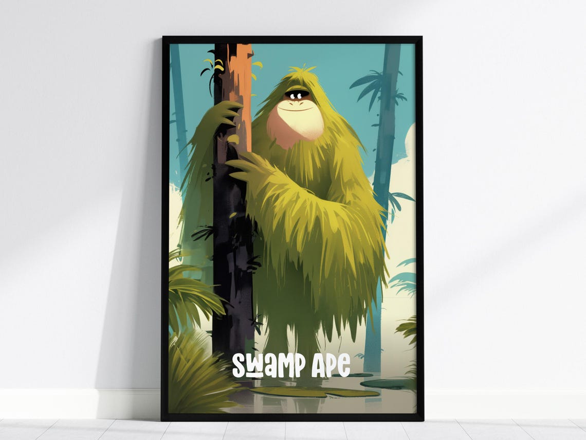 Silly Swamp Ape Cute Cryptid Bigfoot Kids Room Jungle Poster