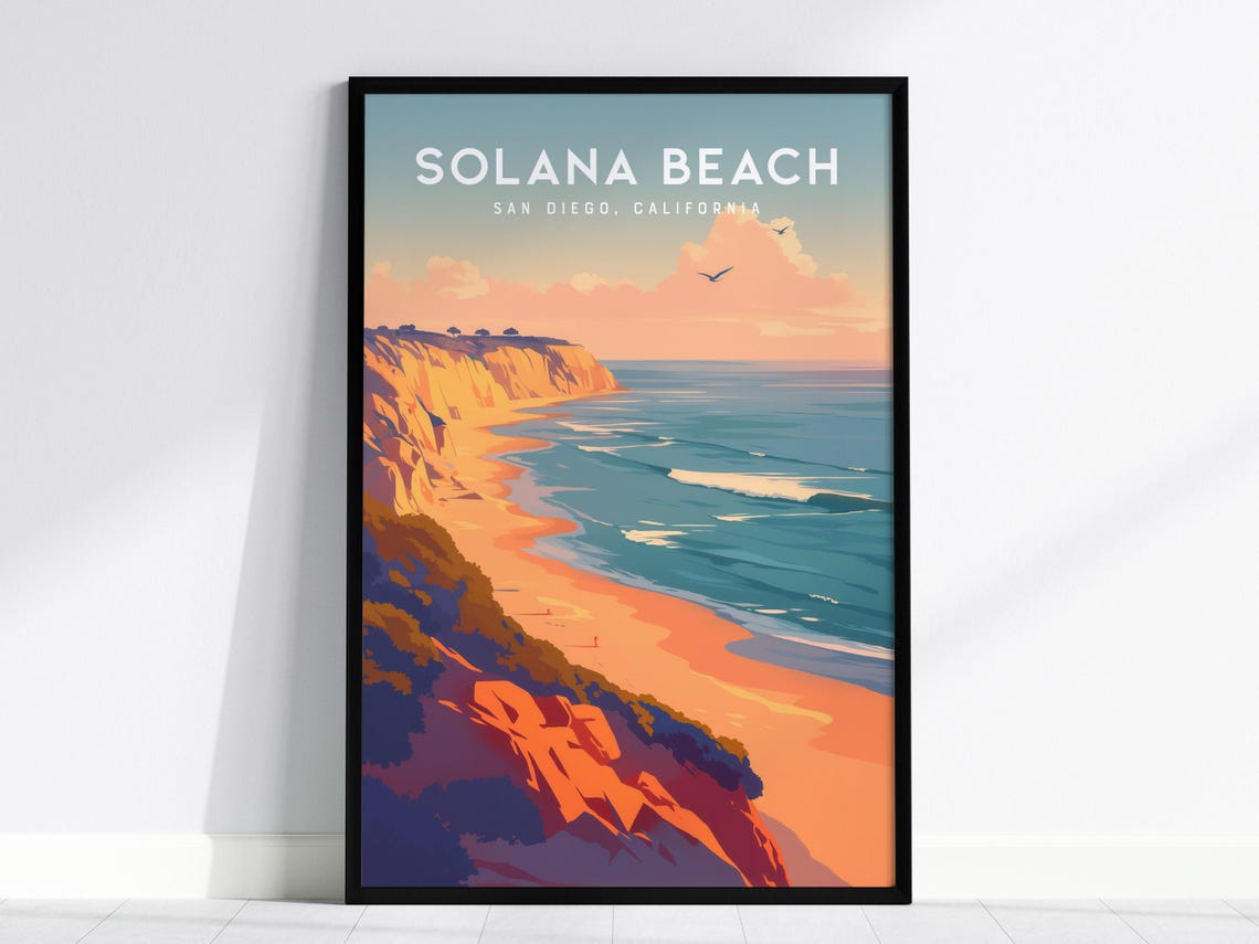 Solana Beach San Diego California Coastal Cliffs Sunset Travel Poster