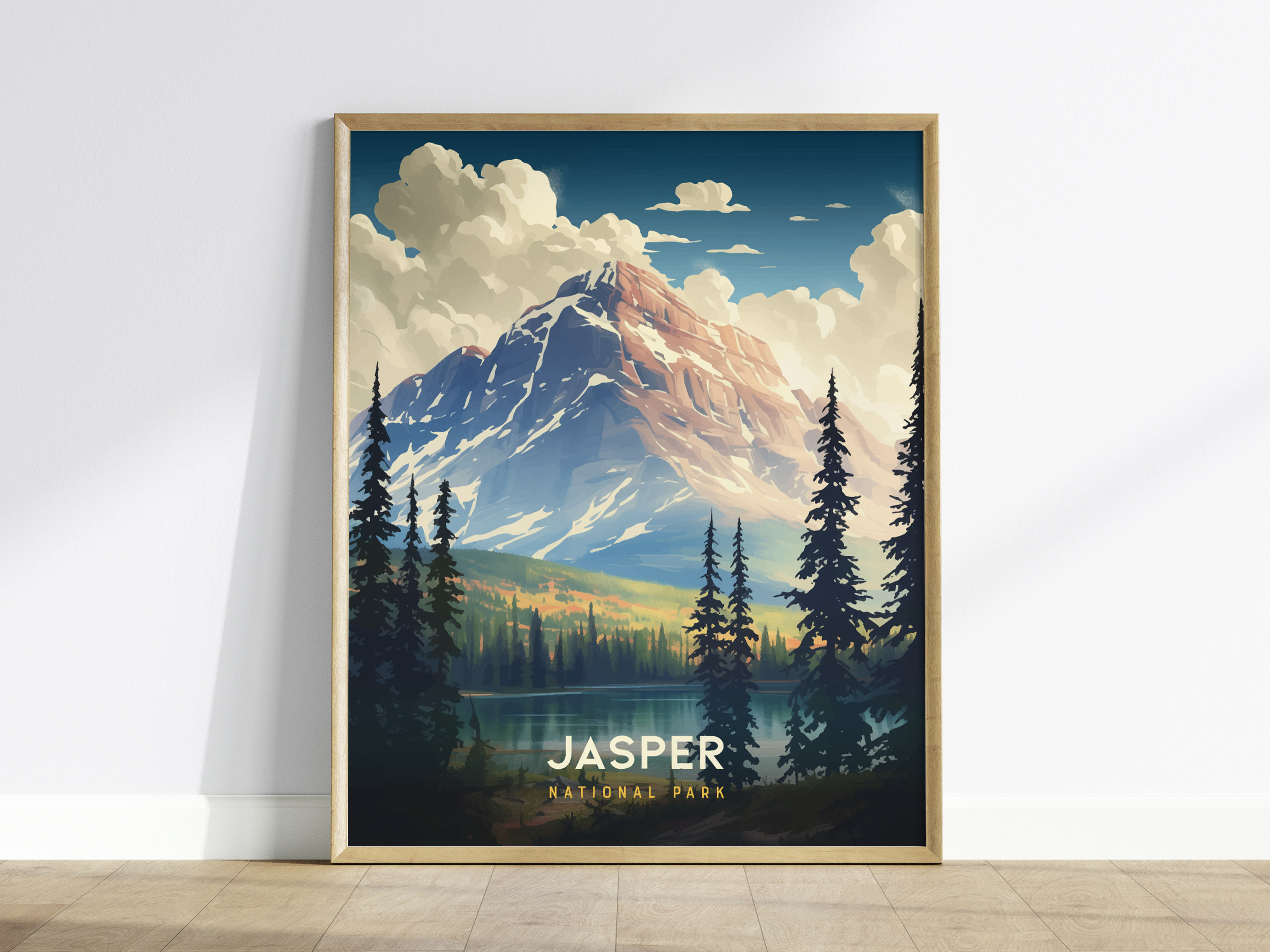 Jasper National Park Alberta Rocky Peak Lake Vintage Travel Poster