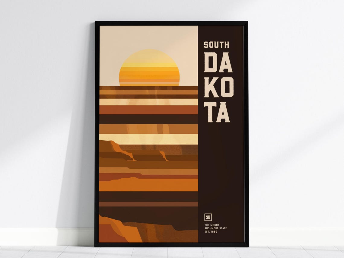 South Dakota Mount Rushmore State Retro Sunset Geometric Wall Poster