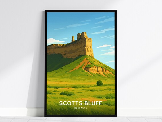 Scotts Bluff Nebraska Landmark Prairie Butte Vintage Travel Poster