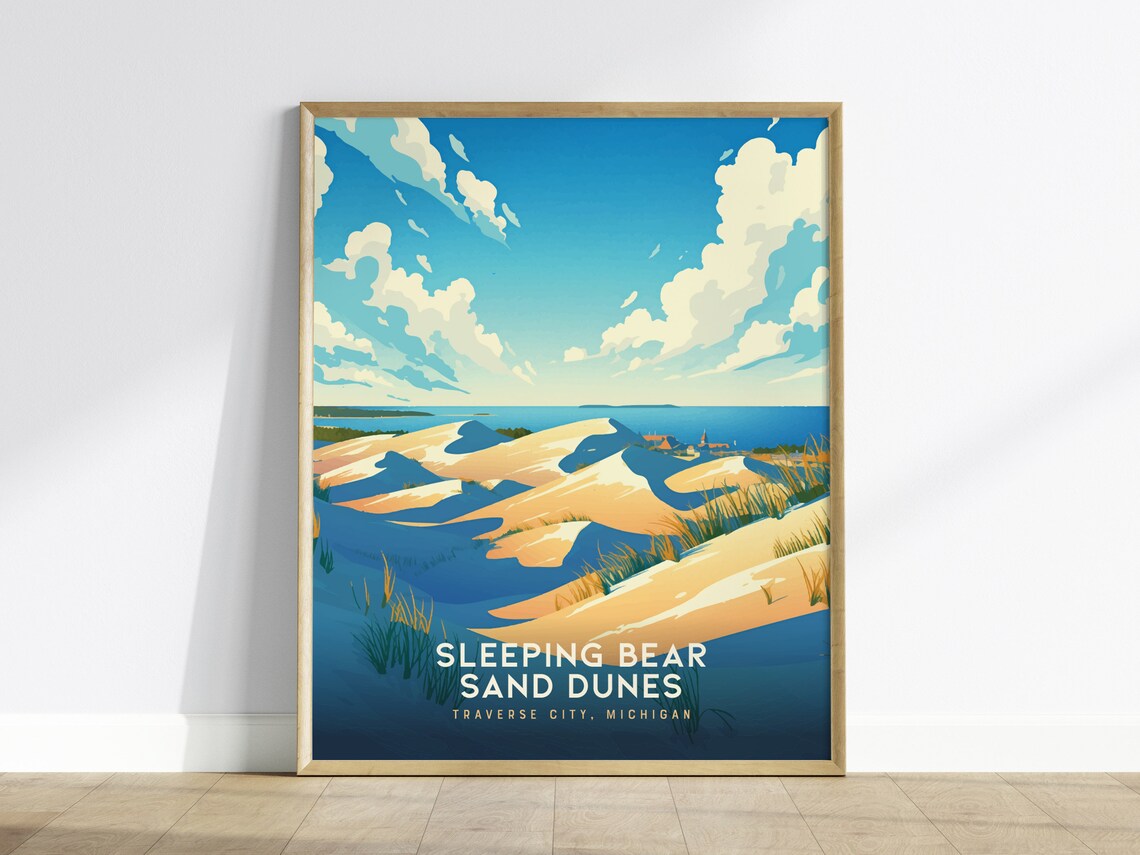 Sleeping Bear Dunes Poster, Michigan Landscape Art