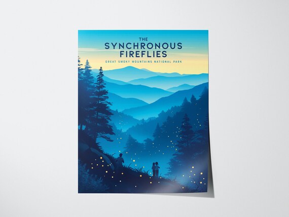 Great Smoky Mountains Synchronous Fireflies Blue Night Nature Poster